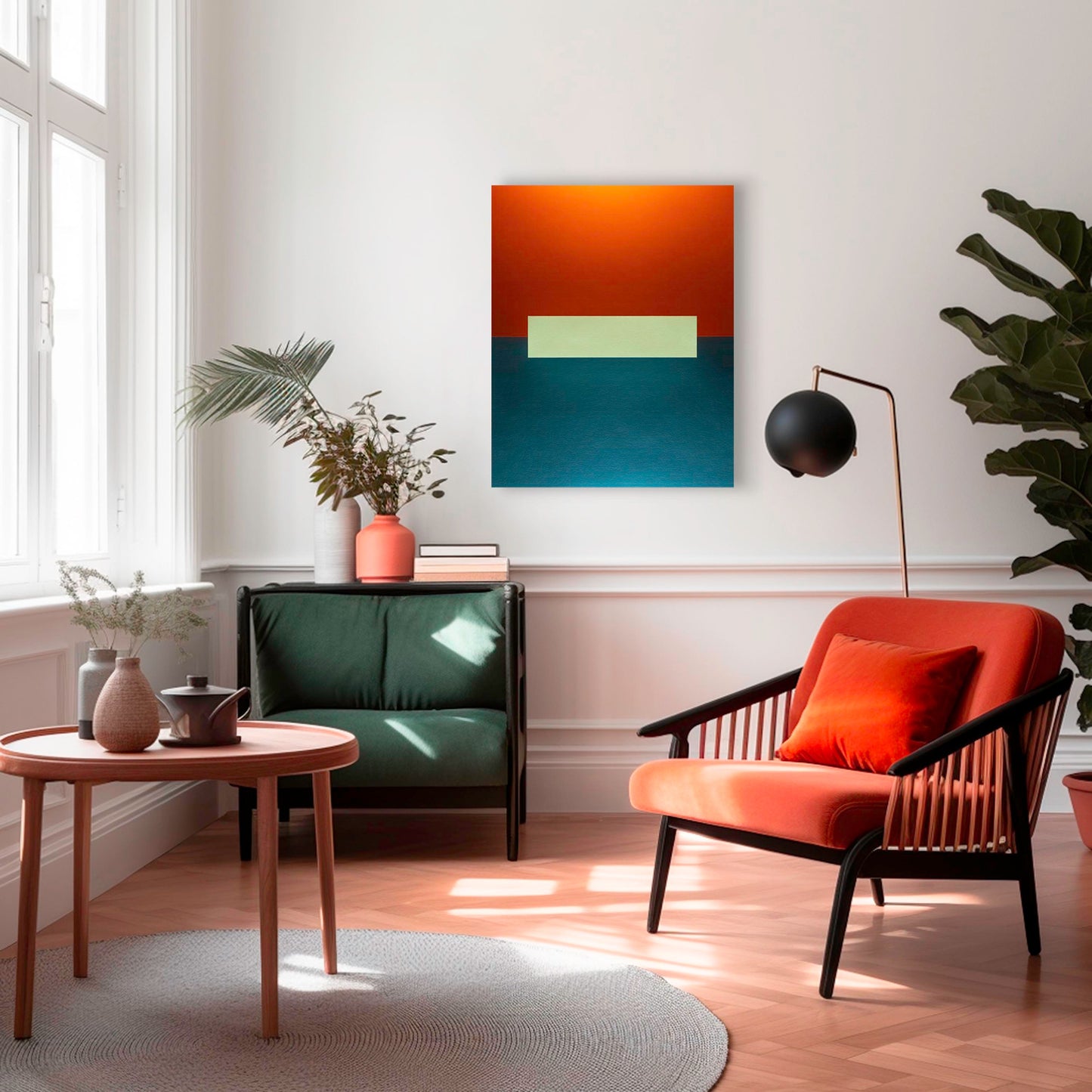 "#107" - Tangerine and Stone with Soft Green